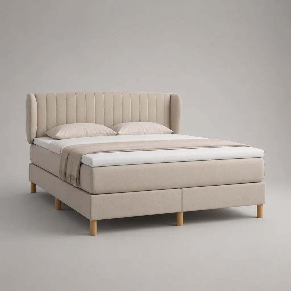 Boxspringbett 180 x 200 cm mit Taschenfederkernmatratze, Topper und Polyesterbezug, Beige