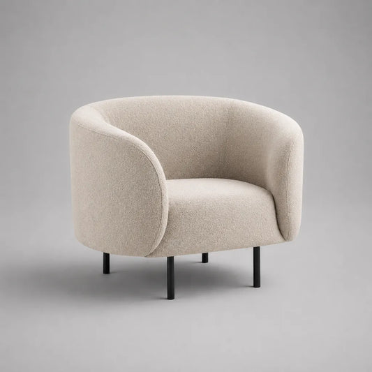 Loungesessel aus Bouclé-Stoff mit Stahlbeinen, Creme und Schwarz, 78 × 75 × 72 cm