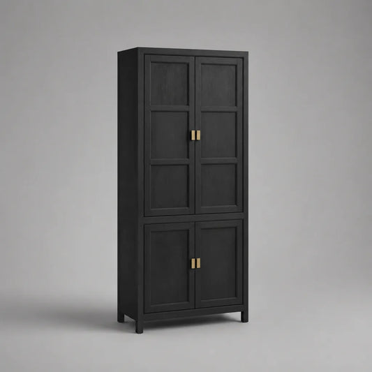 Kleiderschrank mit 4 Türen aus massivem Kiefernholz, Schwarz, 85 × 40 × 190 cm