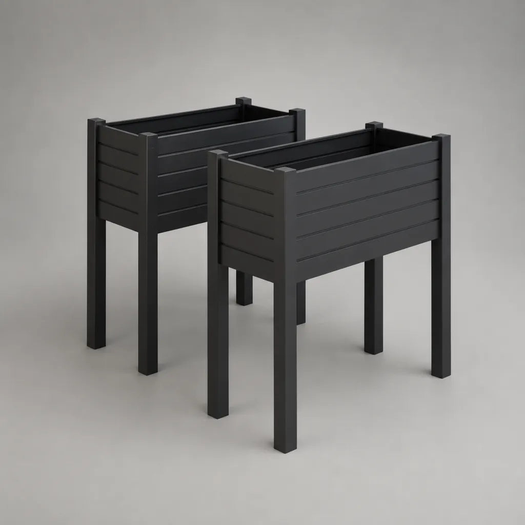 Hochbeet 2er-Set aus pulverbeschichtetem verzinktem Stahl, rechteckig, Schwarz, 60 × 30 × 80 cm