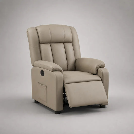 Relaxsessel Fernsehsessel Hochlehner, manuell verstellbar mit Fußstütze, PU-Kunstleder, Beige/Schwarz, 84 × 92 × 105 cm