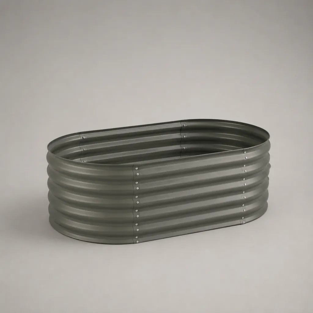 Ovales Hochbeet aus verzinktem Stahlblech, Grau, 180 x 90 x 60 cm