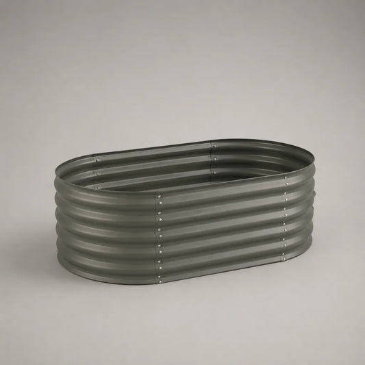 Ovales Hochbeet aus verzinktem Stahlblech, Grau, 180 x 90 x 60 cm