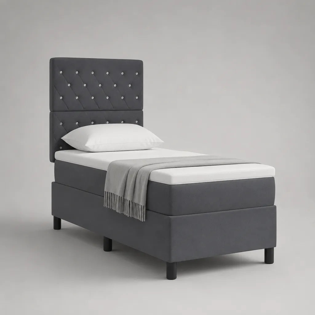 Boxspringbett Einzelbett 90 × 200 cm mit Matratze, Polyester-Samt, Dunkelgrau